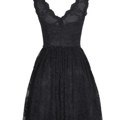 V Neck Black Lace Homecoming Dresses,short Black..