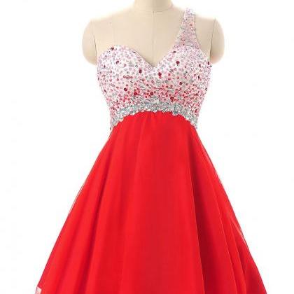 One Shoulder Red Homecoming Dresses,short Beaded..
