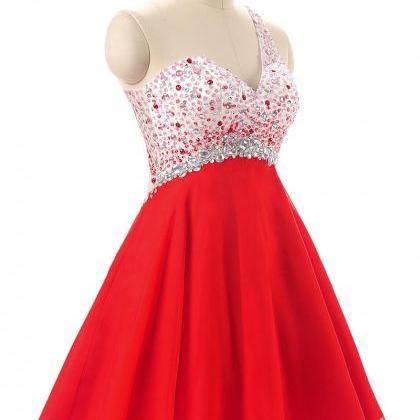 One Shoulder Red Homecoming Dresses,short Beaded..