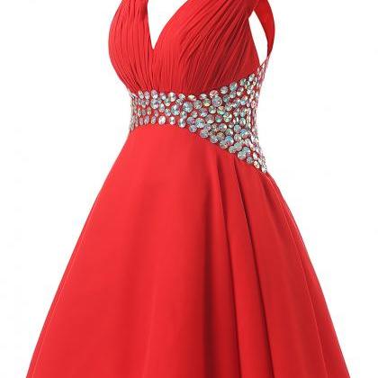 One Shoulder Red Homecoming Dresses,short Beaded Cross Back Cocktail ...