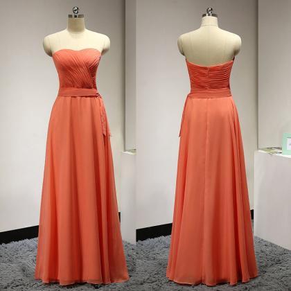 Coral Prom Dress,long Elegant Chiffon Ruched..
