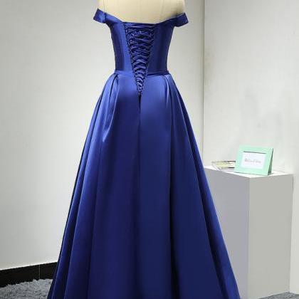 Royal Blue Long Satin A-line Evening Dress..