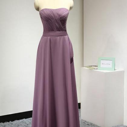 Purple Long A-line Chiffon Bridesmaid Dress Featuring Ruched Sweetheart ...
