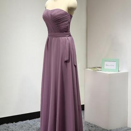 Purple Long A-line Chiffon Bridesmaid Dress Featuring Ruched Sweetheart ...