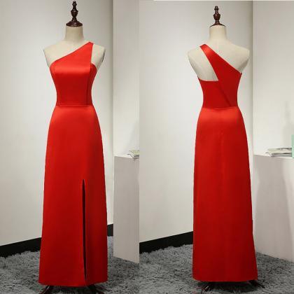 Marvelous Red One Shoulder Bridesmaid Dress,floor..