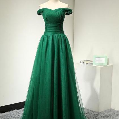 Hunter Green Long Tulle A-line Evening Dress..