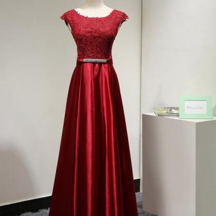 Burgundy Long Satin A-line Formal Dress Featuring..