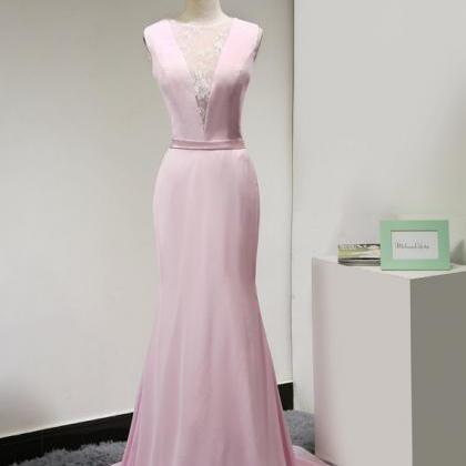 Charming Long Deep V Neck Pink Backless Prom Dress..