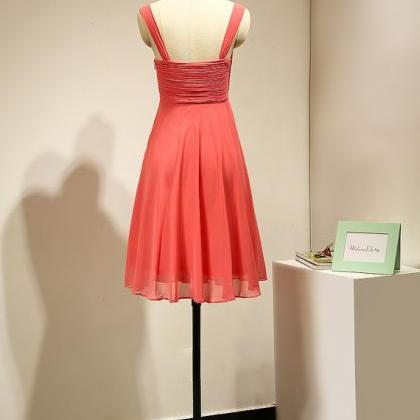 Long Chiffon Spaghetti Strap Dresses Coral