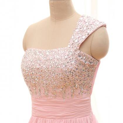 Marvelous Pink One Shoulder Formal Dresses Floor..