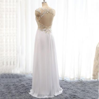 Sexy White Sheer Neck Prom Dresses Long..