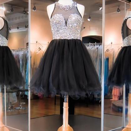 2016 Elegant Black Short Prom Dresses, Black Prom..