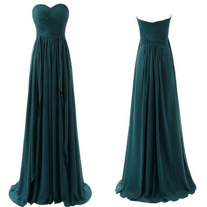 Elegant Long Dark Green Sweetheart Chiffon Prom..