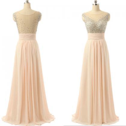 Sexy Illusion Jewel Neckline Evening Gowns Long..