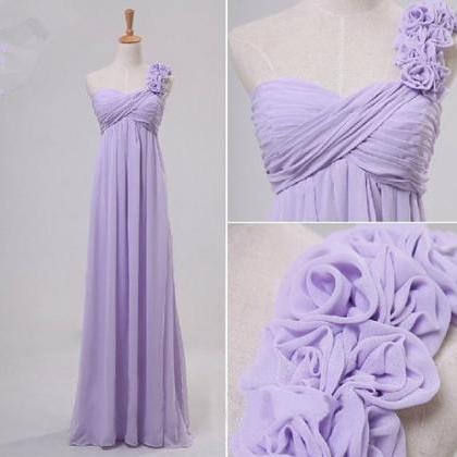 Charming Lavender Floral One Shoulder Prom Gowns..
