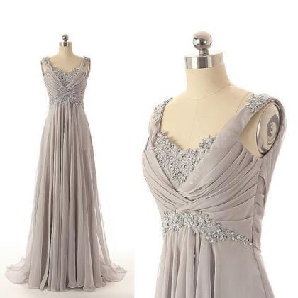 Fashion Gray V Neck Prom Dresses,sexy Long Ruched..
