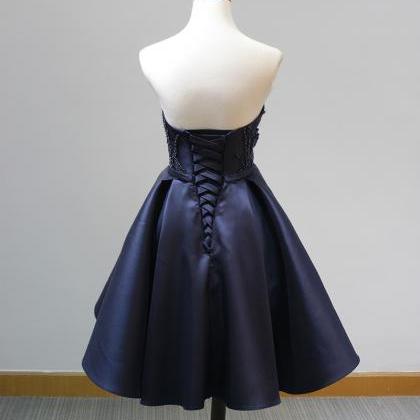 Satin Navy Blue Short Homecoming Dress Featuring..