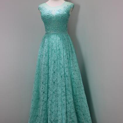 Charming Light Blue Lace Prom Dresses Long Elegant..