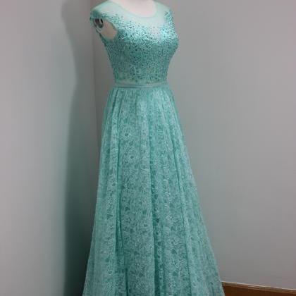 Charming Light Blue Lace Prom Dresses Long Elegant..