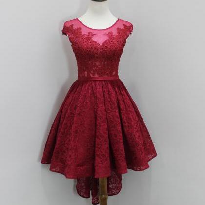 Burgundy High Low Prom Dresses With Illusion..