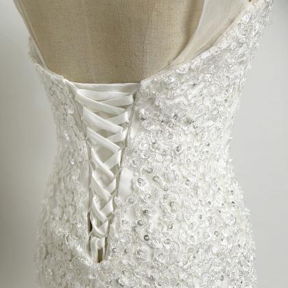 Lace Appliqué And Beaded Tulle Trumpet Wedding..
