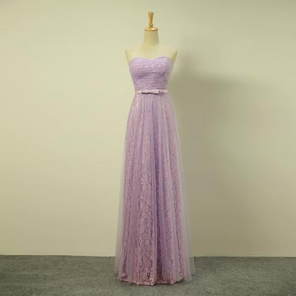Long Elegant Light Purple Sweetheart Ruched Lace..