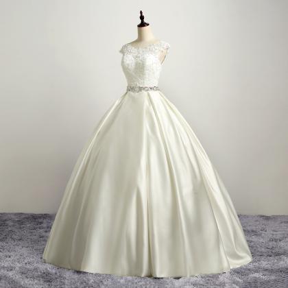 Vintage Ivory Ball Gown Lace Satin ..