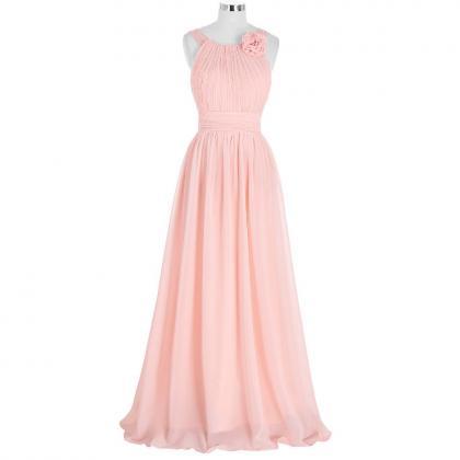Scoop Neck Pink Bridesmaid Dresses, Charming Floor..