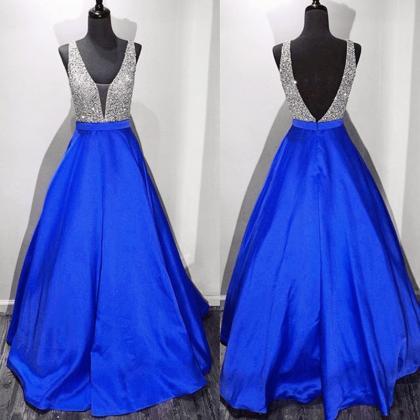 Blue Prom Dresses,marvelous Satin Royal Blue V..