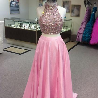 Long Pink Satin A-line Formal Dress Featuring..