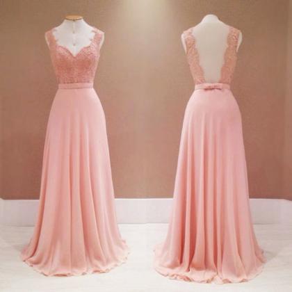 Sexy Pink A Line Prom Dresses Chiffon Backless..