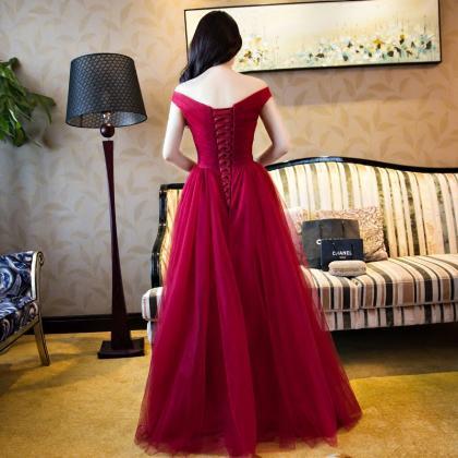 Marvelous Long Burgundy Tulle Prom Dresses..