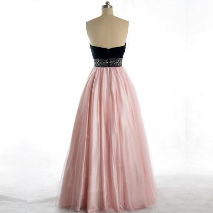 Pink Floor-length Strapless Sweetheart Prom Gown..