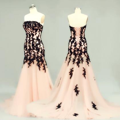 Charming Trumpet Pink Evening Dresses Lace..