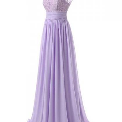 Elegant Long Lavender Prom Dresses Sexy Sheer Neck..