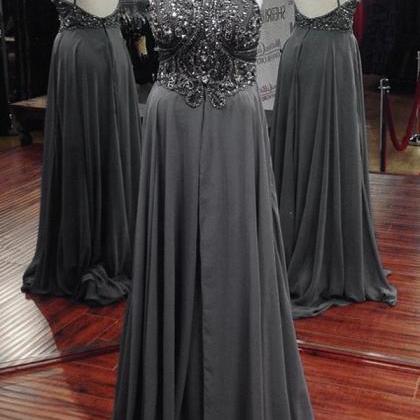 Sexy Gray Rhinestone Beaded Chiffon Formal Dress..