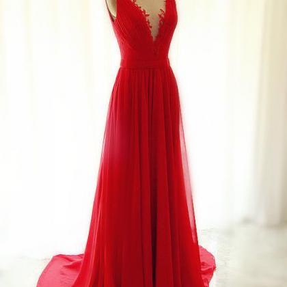 Sexy Red Lace Applique Chiffon Formal Dress..