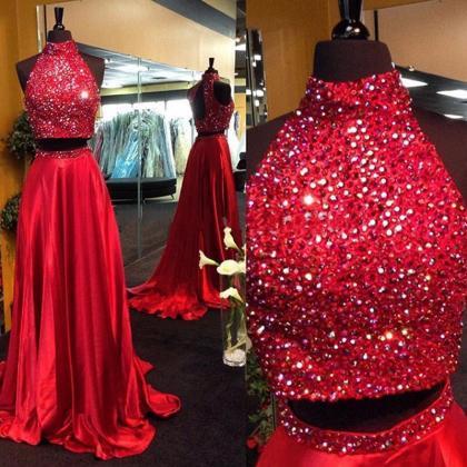 Sexy Red Satin Formal Dresses Showcases Rhinestone..