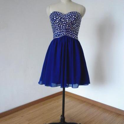Short Royal Blue Chiffon Short Dress Featuring..