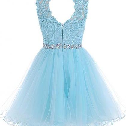 Short Light Blue Lace Applique Dress Featuring..