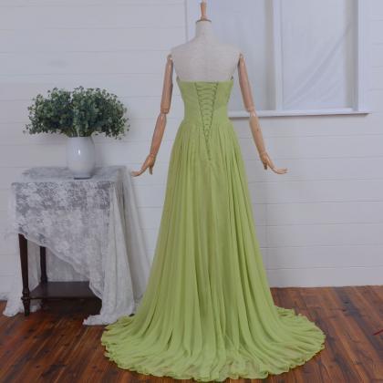 Floor Length Green Chiffon Formal Dresses..