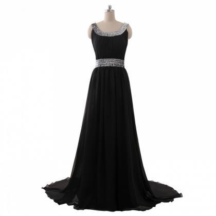 Floor Length Black Chiffon Formal Dresses..