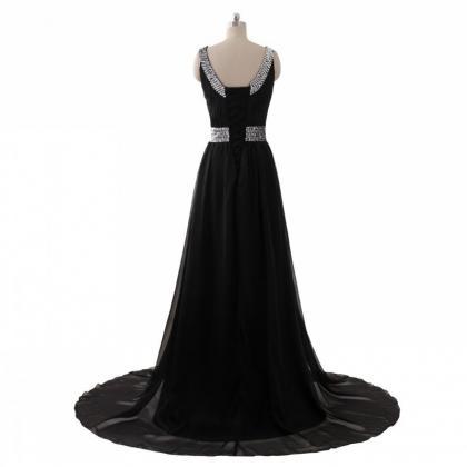 Floor Length Black Chiffon Formal Dresses..