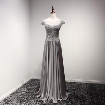 Charming Floor Length Gray Satin Formal Dresses..