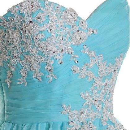 Light Blue Sweetheart Lace Applique Prom Dresses ,..