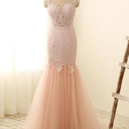 Champagne Sheer Neck Prom Dresses , Sexy Lace..