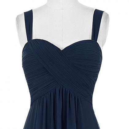 Spaghetti Straps Navy Blue Bridesmaid Dress,floor..