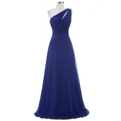One Shoulder Royal Blue Bridesmaid Dress,floor..