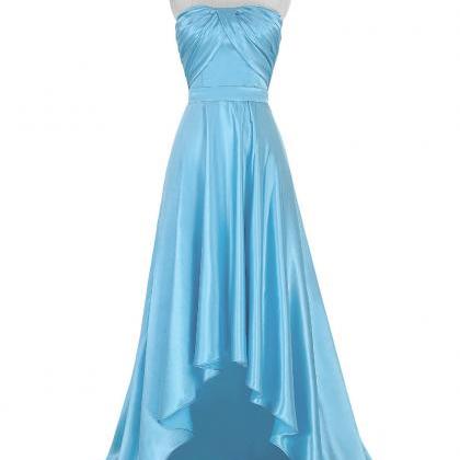 Blue Satin High Low A-line Prom Dress Featuring..