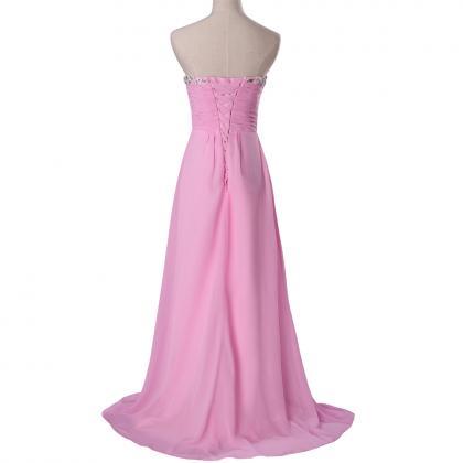 Pink Strapless A-line Sweetheart Long Prom Dress..